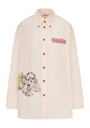 GANNI stripe dog-print shirt - Neutrals