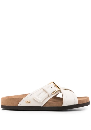 Valentino Garavani VLogo-plaque leather slides - Neutrals