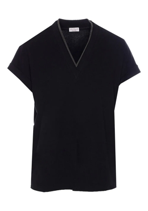 Brunello Cucinelli v-neck top with metallic detail at neckline - Black