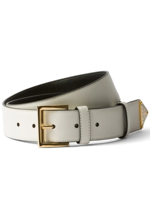 Prada triangle-logo leather belt - White