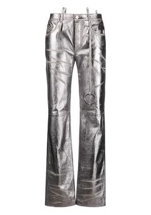 The Attico distressed straight-leg leather trousers - Silver