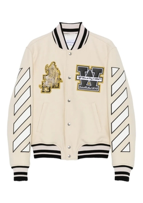 Off-White patch-appliqué varsity jacket - Neutrals