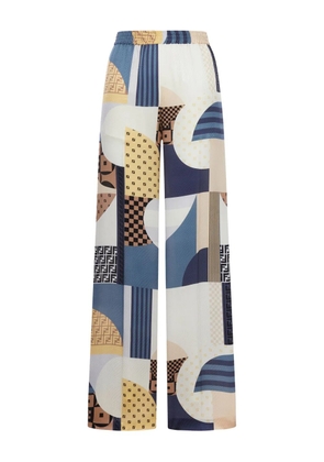 FENDI geometric-print wide-leg trousers - White