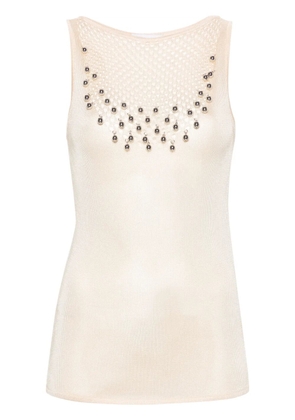 Rabanne bead-embellished knitted top - Neutrals