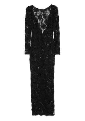 Alessandra Rich sequin-embellished floral-appliqué maxi dress - Black