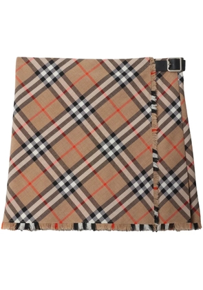 Burberry checkered wool-blend skirt - Brown