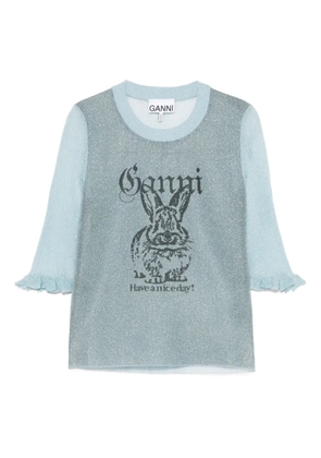 GANNI Bunny-detail top - Blue