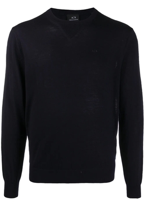 Armani Exchange embroidered logo virgin wool jumper - Blue