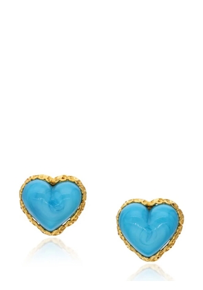 CHANEL Pre-Owned Gold Metal, Blue Gripoix Heart Earrings, 1993