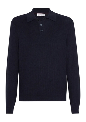 Brunello Cucinelli ribbed long-sleeve polo shirt - Blue