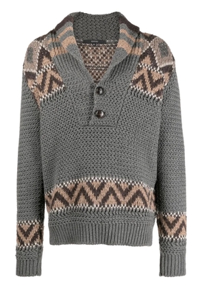 Gucci Pre-Owned 2000s zigzag pattern shawl lapels jumper - Grey