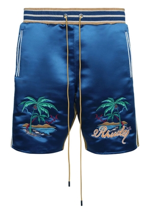 RHUDE Palm Eagles satin shorts - Blue