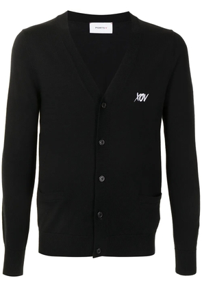 Ports V logo-print button-up cardigan - Black