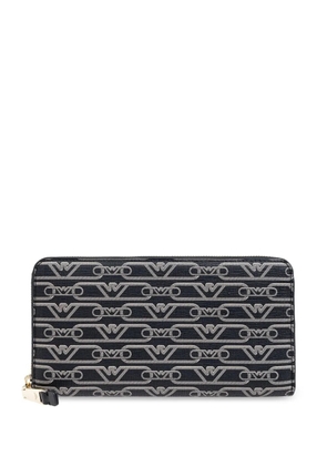 Emporio Armani jacquard-print zipped wallet - Black