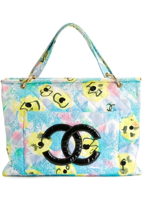 CHANEL Pre-Owned CC floral hand bag - Blue