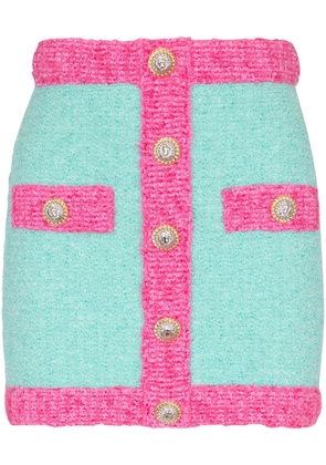 Balmain button-embellished bouclé mini skirt - Blue