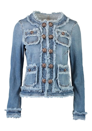 MAISON COMMON fringed-trim denim jacket - Blue