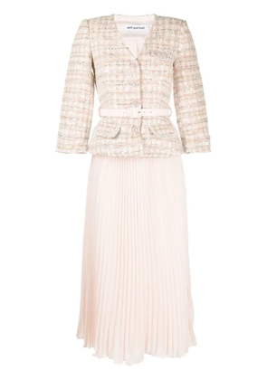 Self-Portrait fully-pleated flared dress - Pink