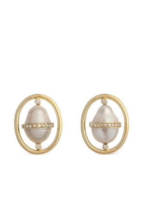 DENISE CASSOU 18kt yellow gold diamond pearl earrings