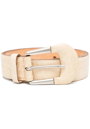 Giorgio Armani Pre-Owned 2000s snakeskin-effect buckled belt - Neutrals