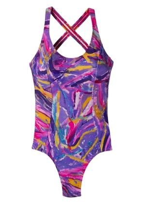 Amir Slama graphic-print crossover-strap swimsuit - Purple