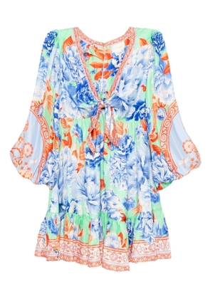 Camilla short tie front blouson dress - Green