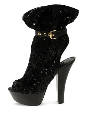 Louis Vuitton Pre-Owned 140mm sequin-embellished peep-toe boots - Black