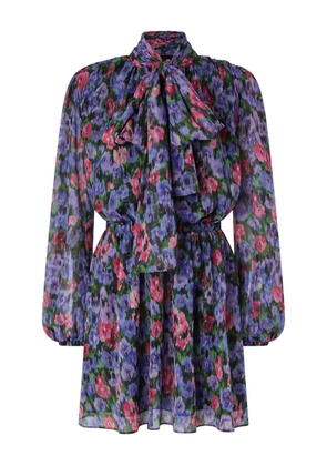 PINKO floral-print tie-neck mini dress - Purple