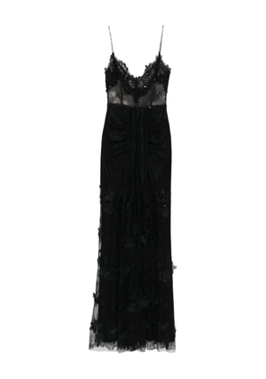 NISSA floral-embellished lace maxi dress - Black