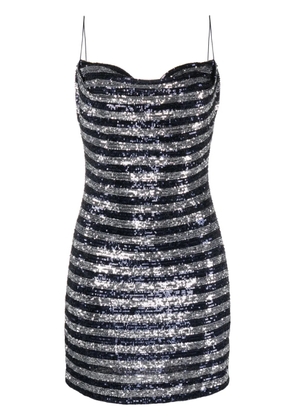 Balmain striped sequinned-tulle minidress - Blue