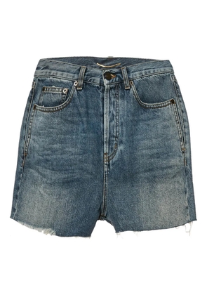 Saint Laurent Pre-Owned raw-edge embroidered-detail shorts - Blue