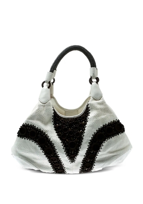 Cole Haan woven leather bead tote bag - White