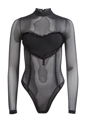 Fleur Du Mal Mesh Ruffle Heart bodysuit - Black