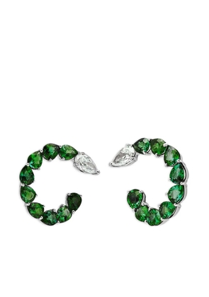 Jewels Aficionado 18kt white gold emerald and diamond hoop earrings - Silver