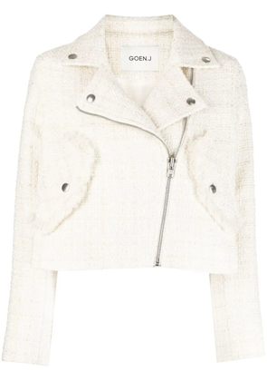 Goen.J tweed cropped biker jacket - White