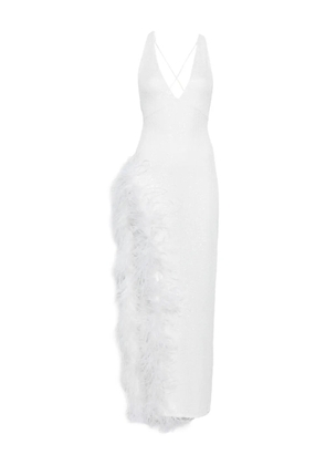 Atu Body Couture feather-trim V-neck maxi dress - White
