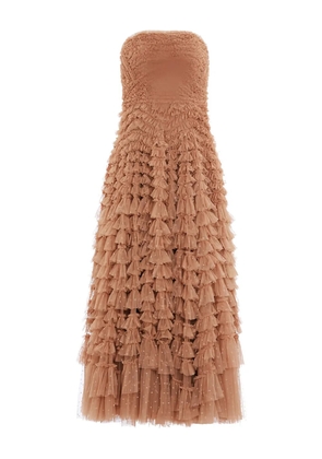 Needle & Thread Hattie ruffled strapless gown - Brown