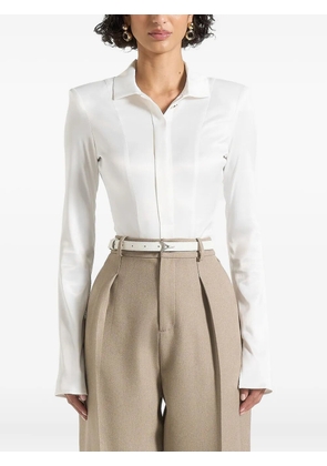 Manière De Voir Louise wide-shoulder satin shirt bodysuit - White