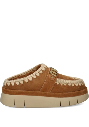 Mou logo-lettering whipstitch-trim mules - Brown