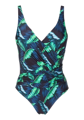 Lygia & Nanny Maisa draped leaf-print swimsuit - Blue