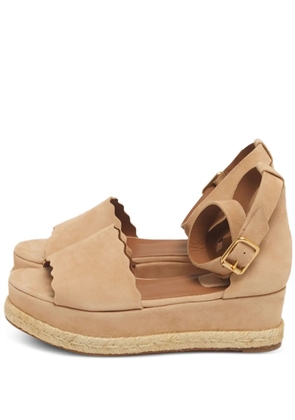 Chloé Pre-Owned Lauren scalloped-trim platform sandals - Neutrals
