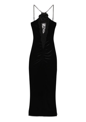 NISSA floral-appliqué velvet midi dress - Black