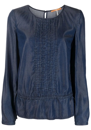 BOSS denim ruffle-hem long-sleeve top - Blue