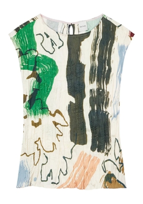 Paul Smith abstract-print pleated top - Neutrals