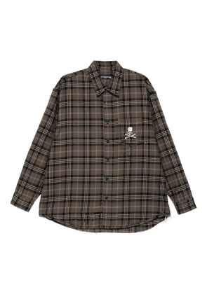 Mastermind Japan skull-embroidered plaid shirt - Brown