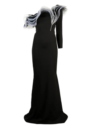 Ana Radu layered-detail asymmetric gown - Black