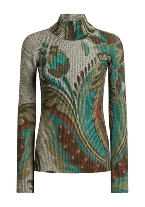 ETRO ribbed paisley-print turtleneck sweater - Grey