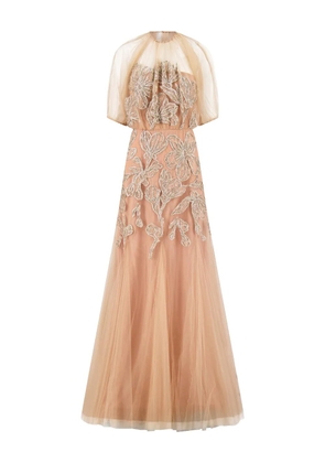 Lela Rose floral-embroidered gown - Neutrals