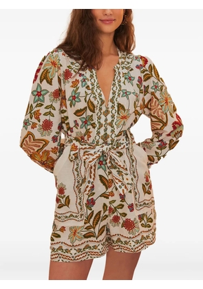 FARM Rio floral-print belted playsuit - Neutrals