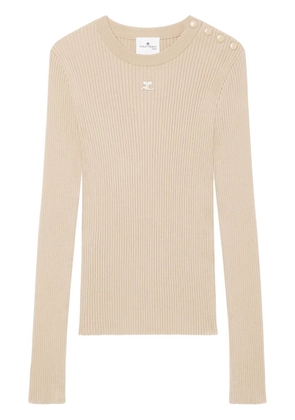 Courrèges logo-embroidered ribbed jumper - Neutrals